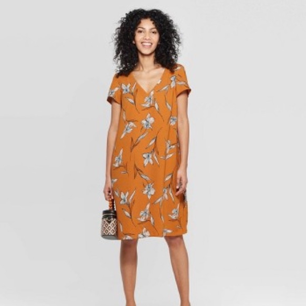 🧡 Rust Floral v-neck short sleeve dress 🧡